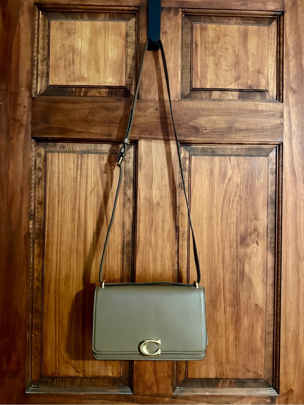 Coach Bandit Leather Shoulder Bag with Gold C Hardware Dark Stone